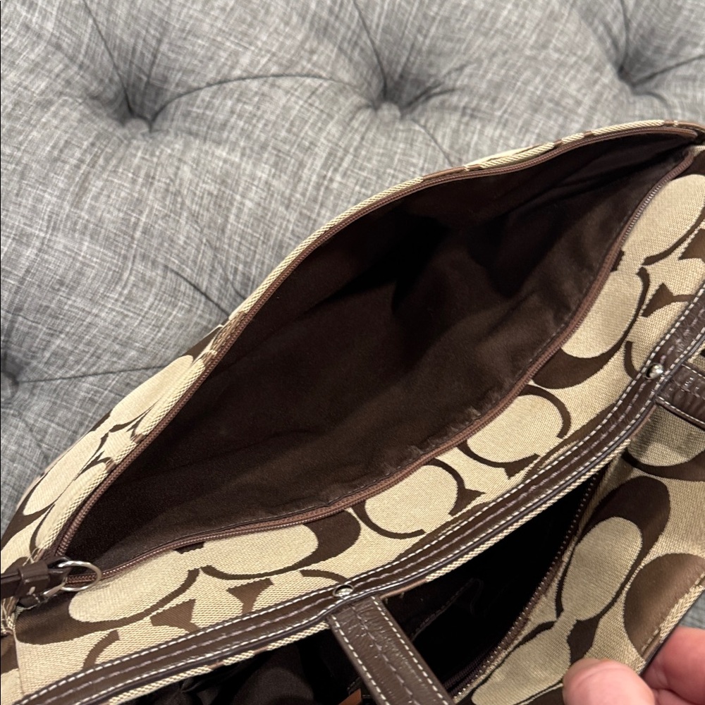 Coach Signature Stripe Baby Diaper Work Travel Large Canvas Brown Tote - Picture 15 of 17